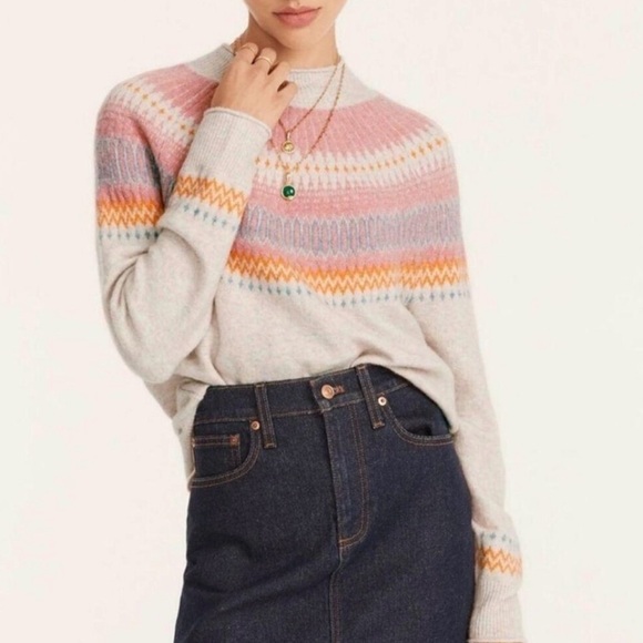 J. Crew Fair Isle Yoke Wool Alpaca Supersoft Mockneck Sweater - Picture 2 of 6